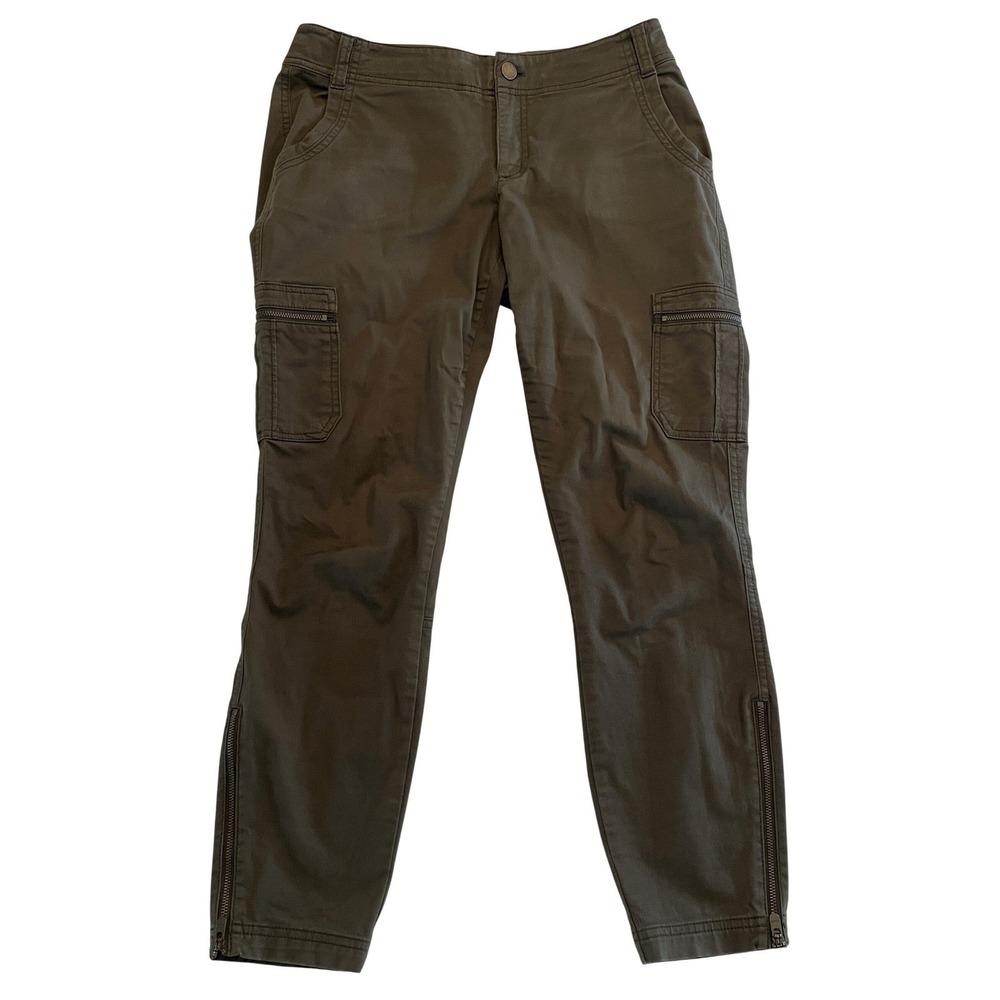 Athleta Womens Olive Green Cargo Utility Pants Slim Ankle Zip Pockets Size 4